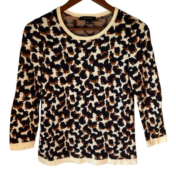 Ann Taylor Scoopneck 3/4 Sleeve Animal Print Sweater. S. Wool Blend - Picture 2 of 13